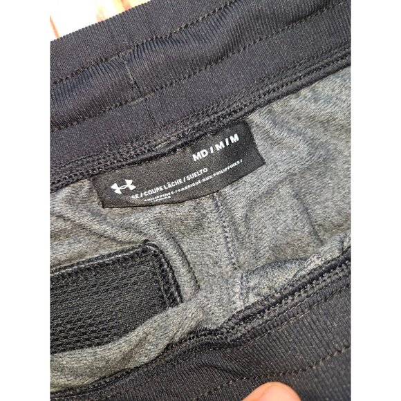 Under Armour Mens Tapered Joggers Medium Heather Gray Black Pockets Stretch Fit - Picture 4 of 7